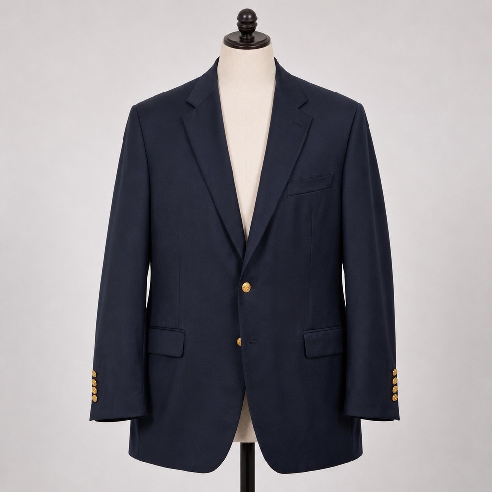 Lauren Ralph Lauren 40L Mens Navy Blue Wool Blazer Gold Buttons Suit Jacket